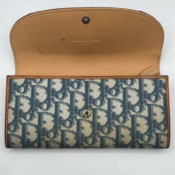 Dior Oblique Heart Lock Charm Wallet Blue Cream Authentic Bifold EUC - Picture 9 of 16